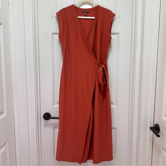 Eileen Fisher Wrap Front Stretchy Washable Crepe Jumpsuit in Rust Red Size Small - Picture 2 of 8